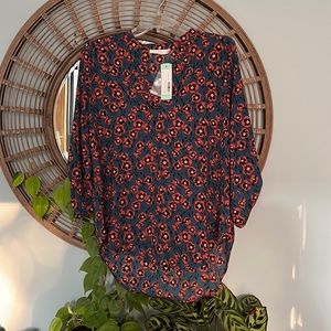 Lush Warren Split Neck Blouse, Teal Green, M